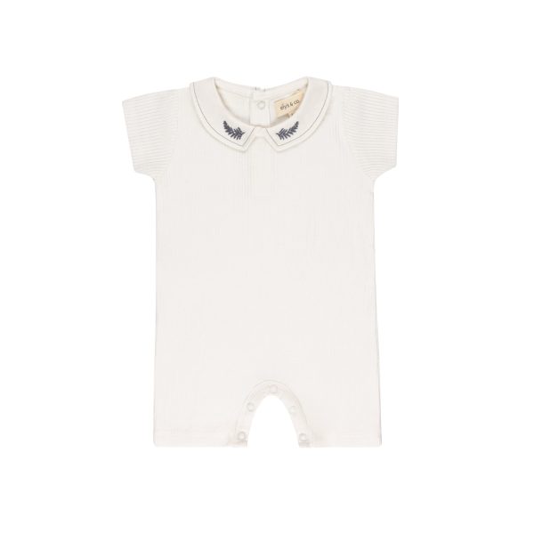 Embroidered collar ivory leaf romper by Ely s & Co For Discount
