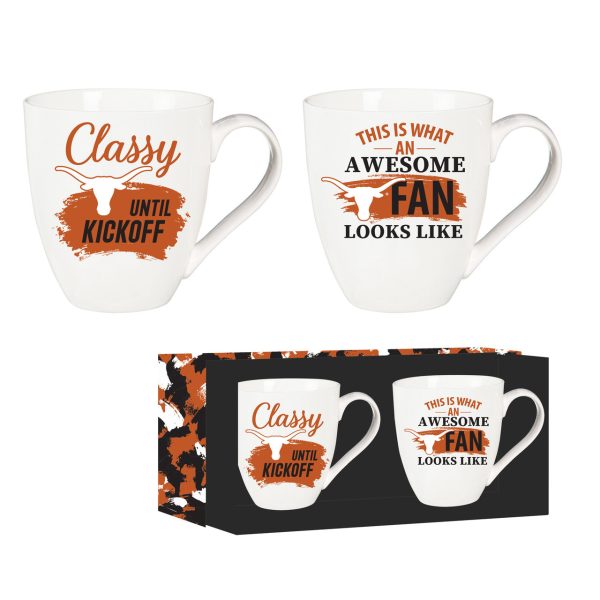 Texas Longhorns Coffee Mug 17oz Ceramic 2 Piece Set with Gift Box Supply