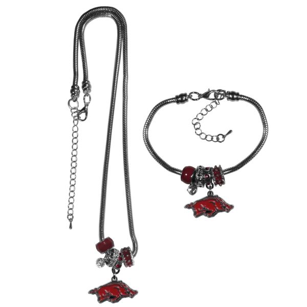 Arkansas Razorbacks Euro Bead Necklace and Bracelet Set For Cheap